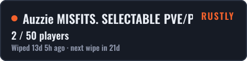 Auzzie MISFITS. SELECTABLE PVE/PVP | Events|Shop|QoL — live status badge