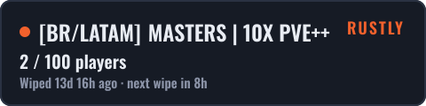 BR/LATAM MASTERS | 10X PVE++ |ARMAS LENDÁRIAS|EPIC TOOLS| — live status