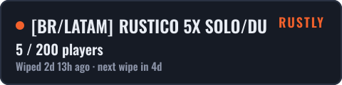 [BR/LATAM] RUSTICO 5X SOLO/DUO | WIPE 12/10 — live status badge