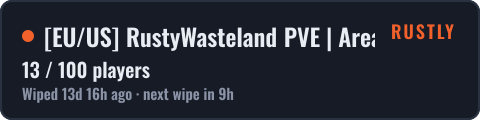 [EU/US] RustyWasteland PVE | Area51 | Zombies | RaidBases — live status badge
