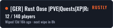 [GER] Rust Oase |PVE|Quests|XP|Raidable Bases|Events — live status badge
