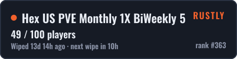 Hex US PVE Monthly 1X BiWeekly 5X | RPG | Custom Weapons | Jet — live status