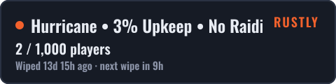 Hurricane • 3% Upkeep • No Raiding • PvP Zones — live status badge