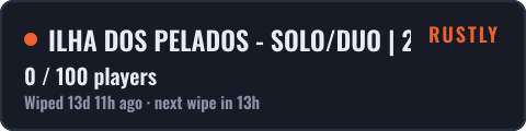 ILHA DOS PELADOS - SOLO/DUO | 2X | CLT FRIENDLY - WIPE 01/10 (F — live status