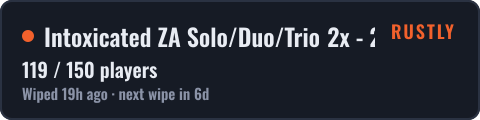 Intoxicated ZA Solo/Duo/Trio 2x - 08 Oct - Fresh wipe — live status badge