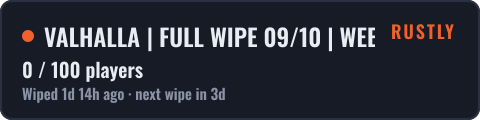  VALHALLA | FULL WIPE 09/10 | WEEKLY | — live status badge
