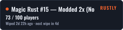 Magic Rust #15 —  Modded 2x (No limit) | Baйп 12.10 — live status badge