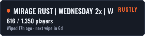 MIRAGE RUST | WEDNESDAY 2x | VANILLA+ | Wipe 14.10 — live status badge