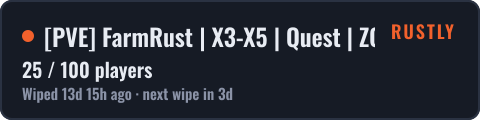 [PVE] FarmRust | X3-X5 | Quest | ZOMBIE | Events — live status badge