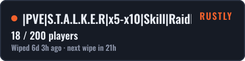 |PVE|S.T.A.L.K.E.R|x5-x10|Skill|RaidBase|Zombie|Events|Wipe09.1 — live status badge