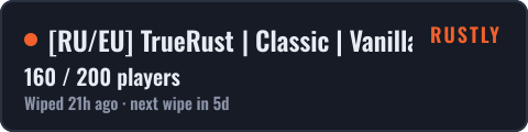 [RU/EU] TrueRust | Classic | Vanilla | Weekly — live status badge