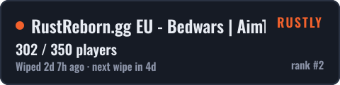 RustReborn.gg EU - Bedwars | AimTrain | Creative | Arena | FFA — live status badge