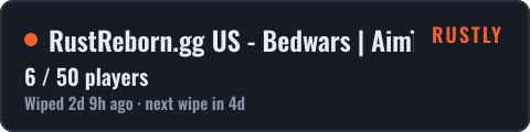 RustReborn.gg US - Bedwars | AimTrain | Creative | Arena | FFA — live status badge