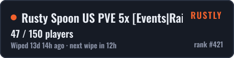 Rusty Spoon US PVE 5x [Events|Raid|Quests|Zombies|SkillTree] — live status badge