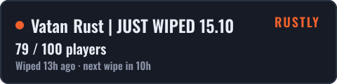 Vatan Rust | JUST WIPED 15.10 — live status badge