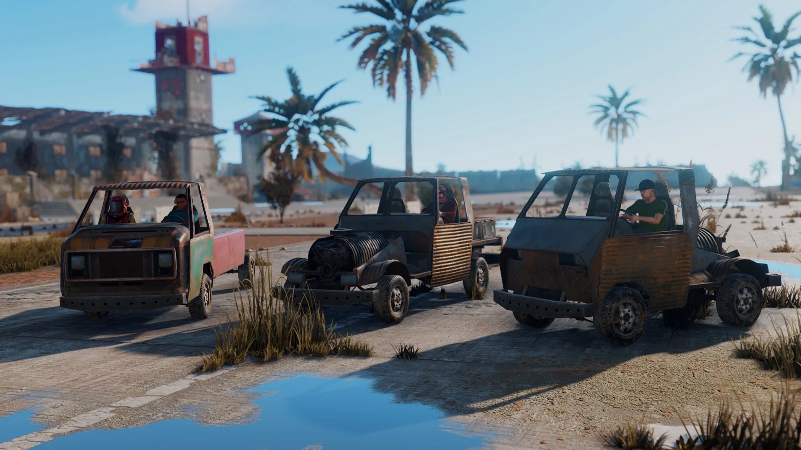 Three modular cars in different module configurations parked side by side