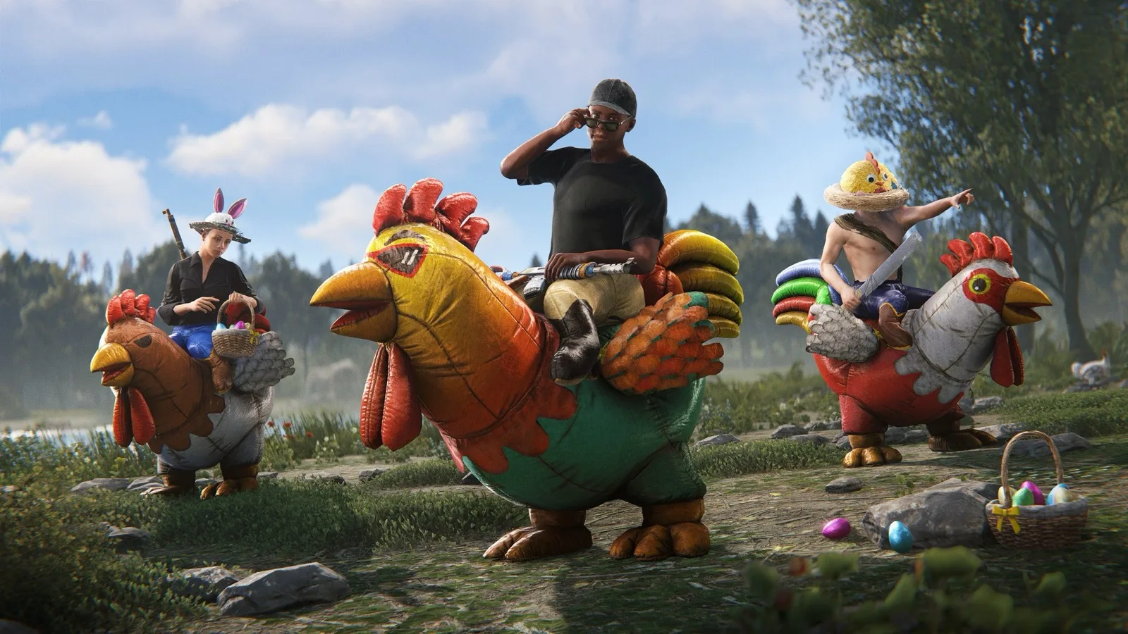 Rust Easter event: painted eggs hidden in the grass during an egg hunt