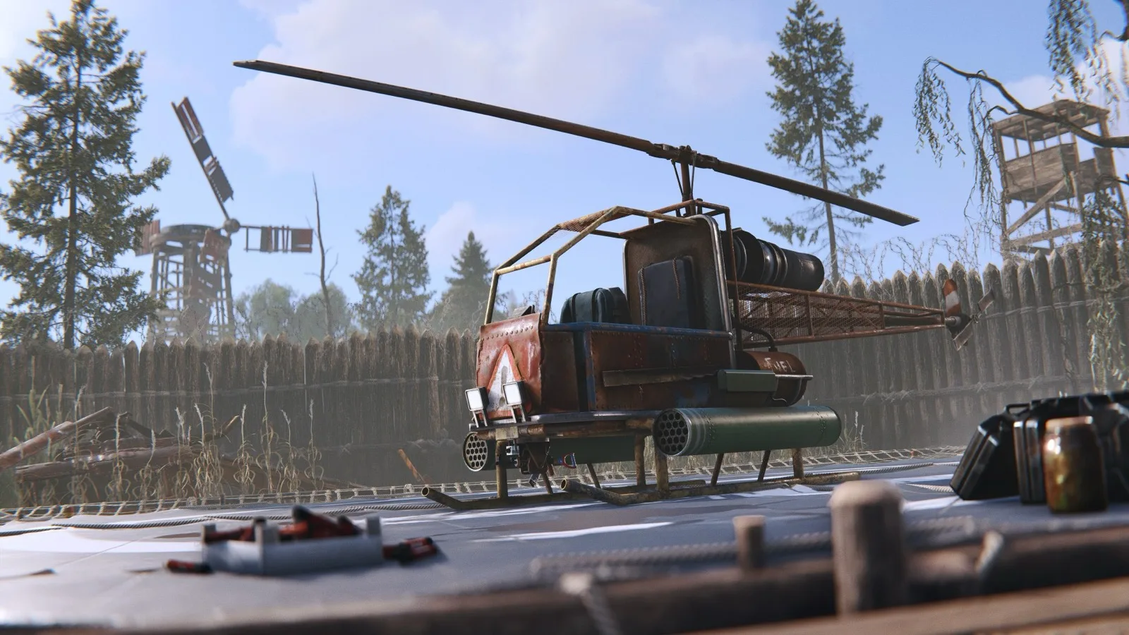 The attack helicopter on the Air Wolf helipad at Bandit Camp