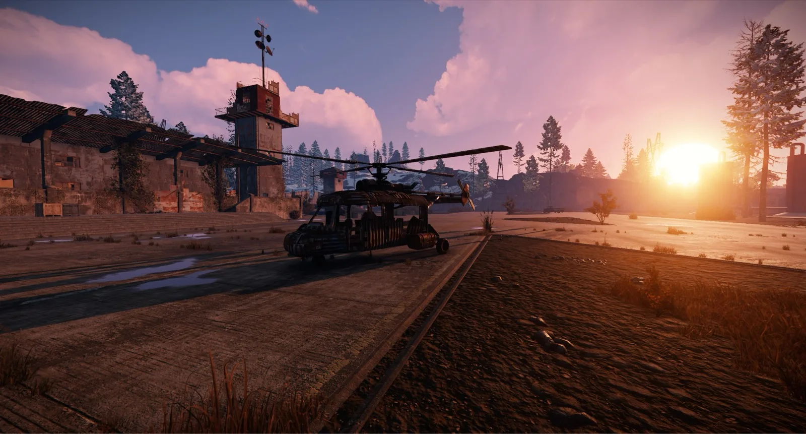 The scrap transport helicopter parked on the Airfield runway